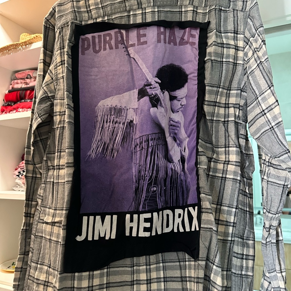 Modern Vintage Plaid Shirt with Jimi Hendrix Graphic